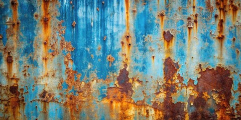 Textured Blue and Rust Metal Surface with Peeling Paint and Visible Corrosion