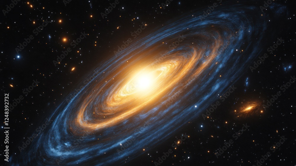 Poster a vibrant spiral galaxy in deep space swirls with light and color