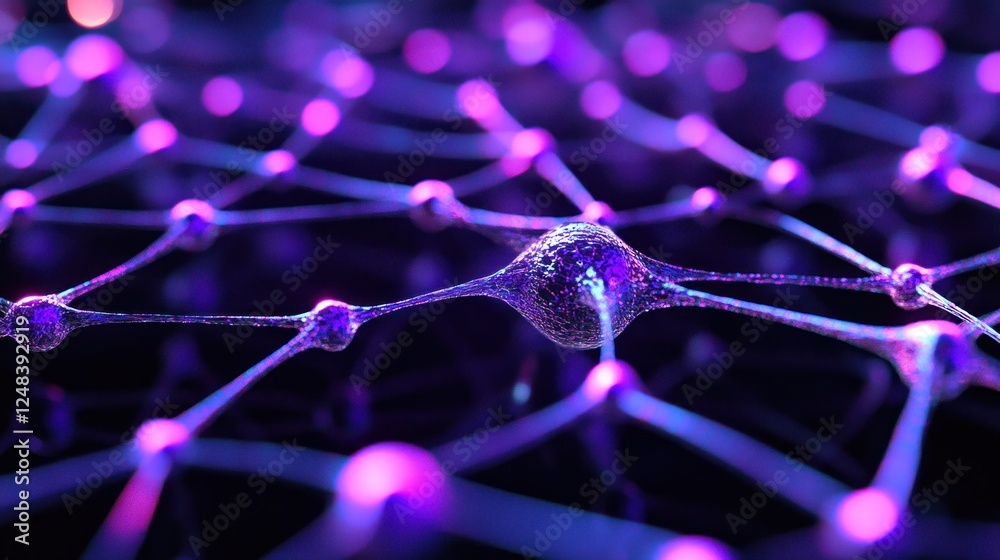 Poster abstract neural network structure illuminated in vibrant purple hues