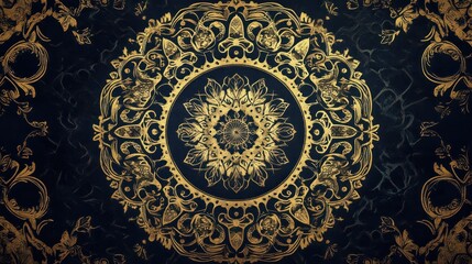 Ornate Gold Mandala Design on Dark Background