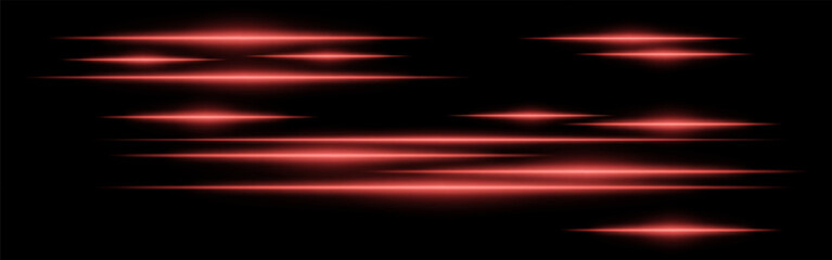 Glowing red light streaks on a black background. Horizontal neon beams create a high-speed motion effect, symbolizing futuristic energy and digital acceleration. Sci-fi, cyber, abstract design
