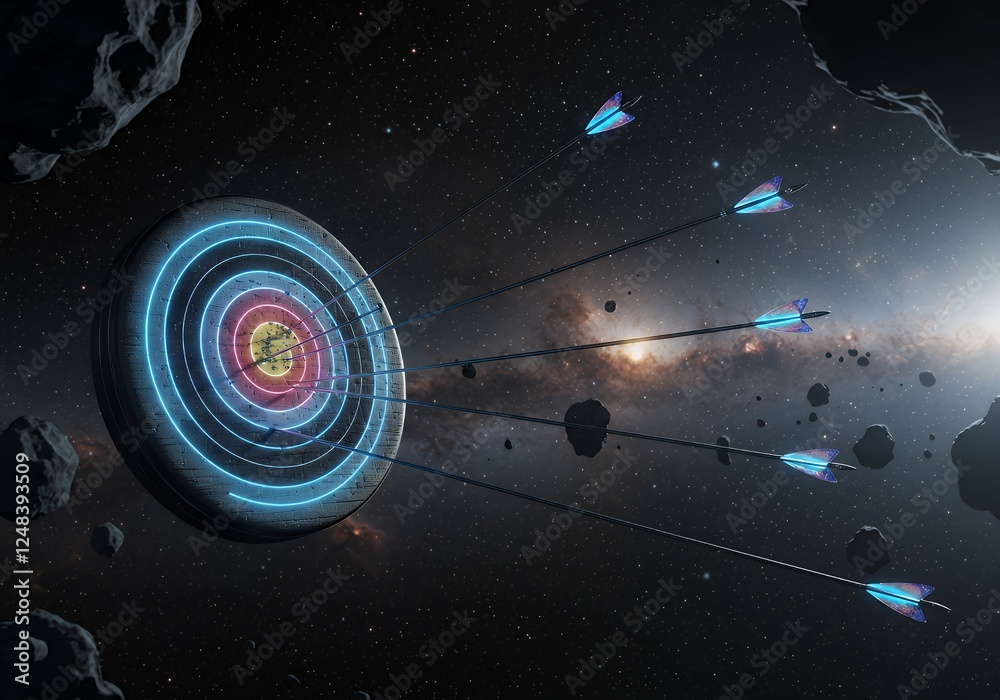 Wall mural astral target practice: arrows aiming for the mark in outer space