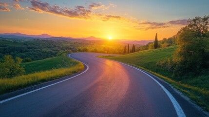 Fototapeta premium Winding road sunset Tuscan hills landscape travel