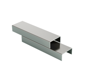 Two Metallic Staple Pins Blocks Bars Rest On A Split Light Blue And Pink Background 3D Illustration