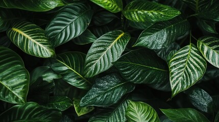 Lush Green Tropical Leaves Dew Covered
