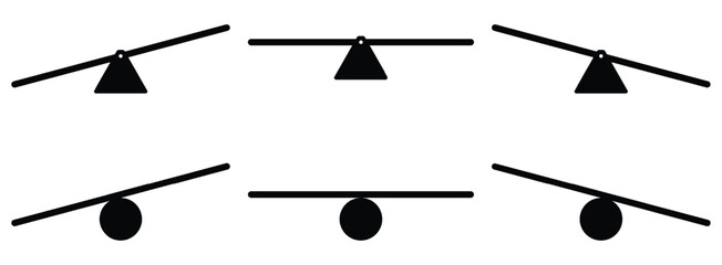 Seesaw balance. Equal and unequal weight, balanced and unbalanced. Simply illustrated seesaw icons.  vector illustration 