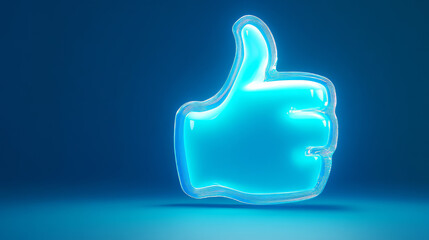Obraz premium glowing blue thumb up symbol on technology blue glowing backgorund 3d render illustration