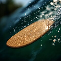 Fototapeta premium Wooden Paddle Splashing in Dark Green Water