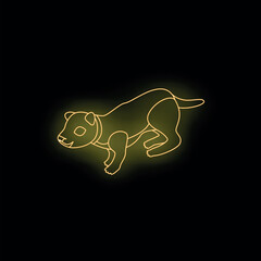 Bright neon yellow stylized crawling puppy on black background