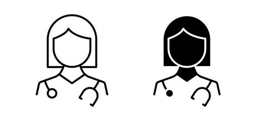 Doctor icons pack vectors in black flat and strokes