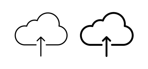 Cloud upload icons pack vectors in black flat and strokes
