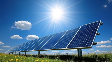 Solar Panels Bask In Bright Sunny Day