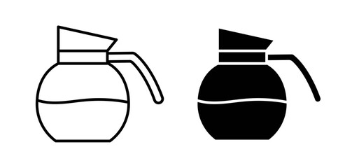 Coffee pot icons pack vectors in black flat and strokes