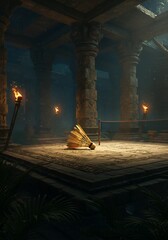 Ancient Badminton Court Under a Mysterious Night Sky