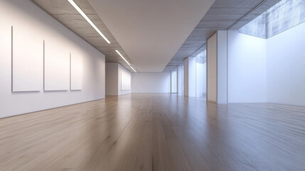 Empty white wall and wooden floor copy space background 3d render illustration