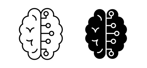 Brain circuit icons pack vectors in black flat and strokes