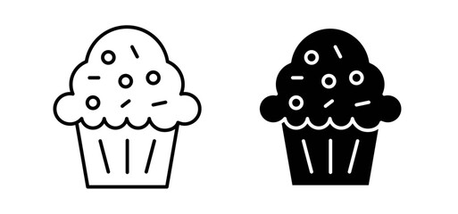 Cupcake icons pack vectors in black flat and strokes