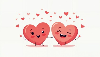 hearts with happy faces as abstract valentine holiday background, hearts couple celebrating saint valentine day and love concept
