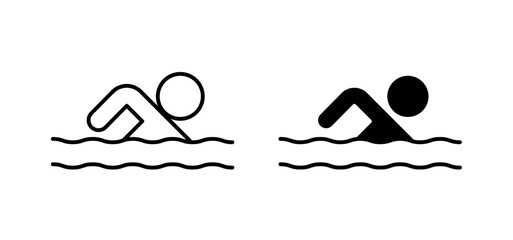 Swimmer icons pack vectors in black flat and strokes