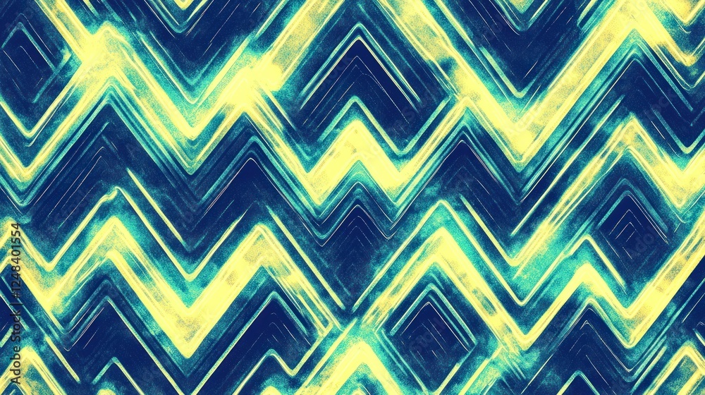 Aufkleber abstract zigzag pattern in teal and yellow hues
