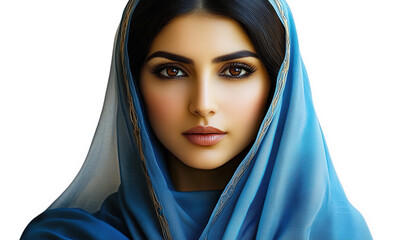 Naklejka premium A beautiful Middle Eastern woman wearing a blue headscarf