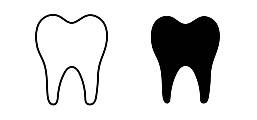 Tooth icons pack vectors in black flat and strokes