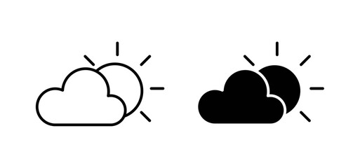 Cloud sun icons pack vectors in black flat and strokes