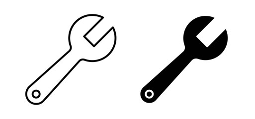 Wrench icons pack vectors in black flat and strokes