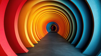 Vibrant concentric arcs create a stunning visual tunnel in bright colors, captivating viewers with depth and warmth. Generative AI