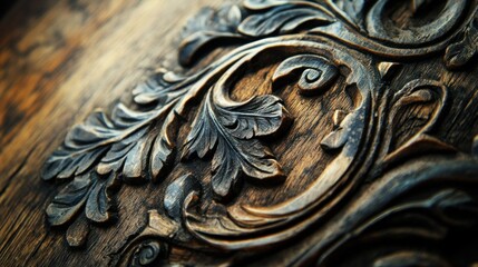 Intricate Wood Carving Detail Showing Floral Design