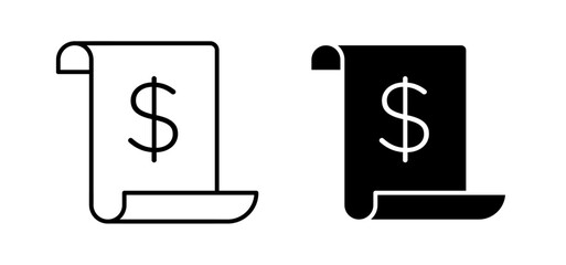 Invoice icons pack vectors in black flat and strokes
