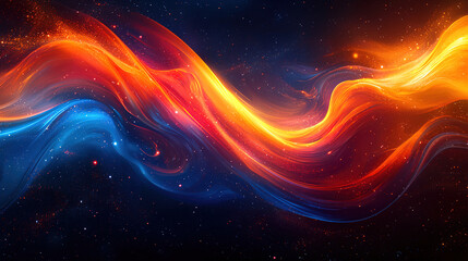Obraz premium Vibrant abstract swirls of orange and blue in a cosmic background creating a sense of movement and energy. Generative AI