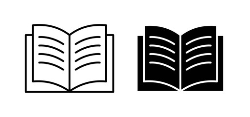 Book open icons pack vectors in black flat and strokes