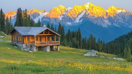 Fototapeta premium Mountain Cabin Sunrise