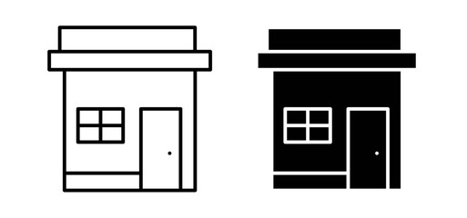 Store icons pack vectors in black flat and strokes