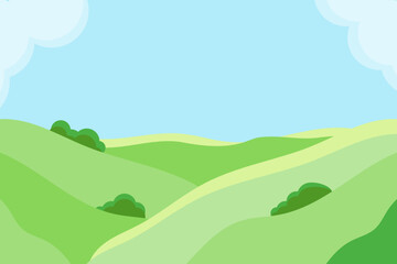 Obraz premium Summer landscape, green fields and hills. Vector illustration.