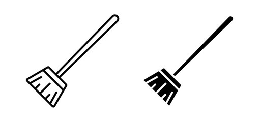 Broom icons pack vectors in black flat and strokes