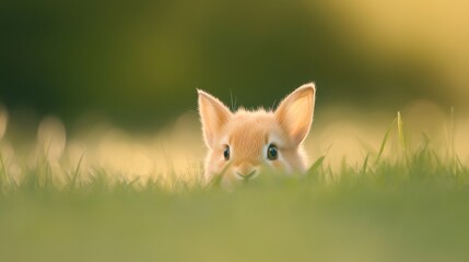 Curious Bunny Peeking Through Grass
