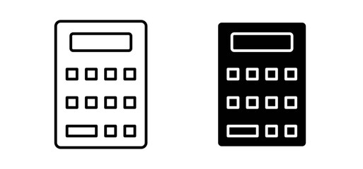 Calculator icons pack vectors in black flat and strokes