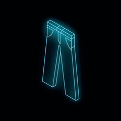 Neon blue isometric pants glowing on a black background, perfect for fashion and retail concepts