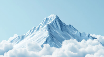 Majestic mountain peak surrounded by fluffy white clouds under clear sky