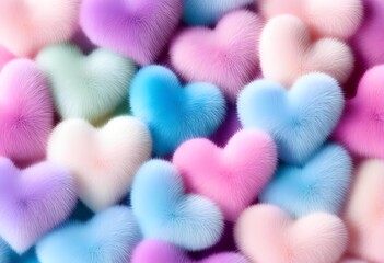 Fototapeta premium Soft, colorful hearts fill the frame, creating a whimsical and playful scene