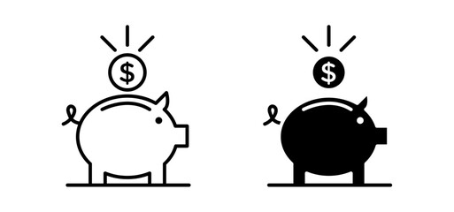 Piggy bank icons pack vectors in black flat and strokes © Gopal