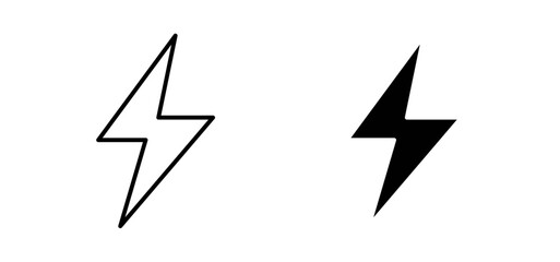 Thunder bolt icons pack vectors in black flat and strokes