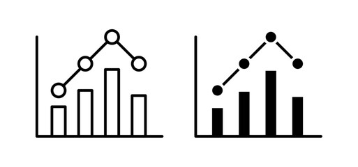 Stats icons pack vectors in black flat and strokes