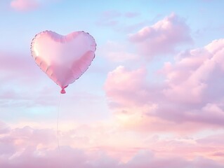 Fototapeta premium Pink Heart Balloon Floating in Pastel Sky 