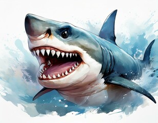 Naklejka premium watercolor shark mascot showing his teeth