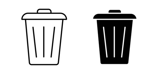 Trash icons pack vectors in black flat and strokes