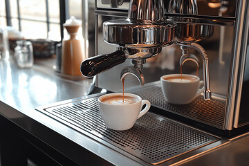 espresso machine pouring espresso