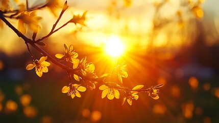 Obraz premium Yellow Blossoms at Sunset